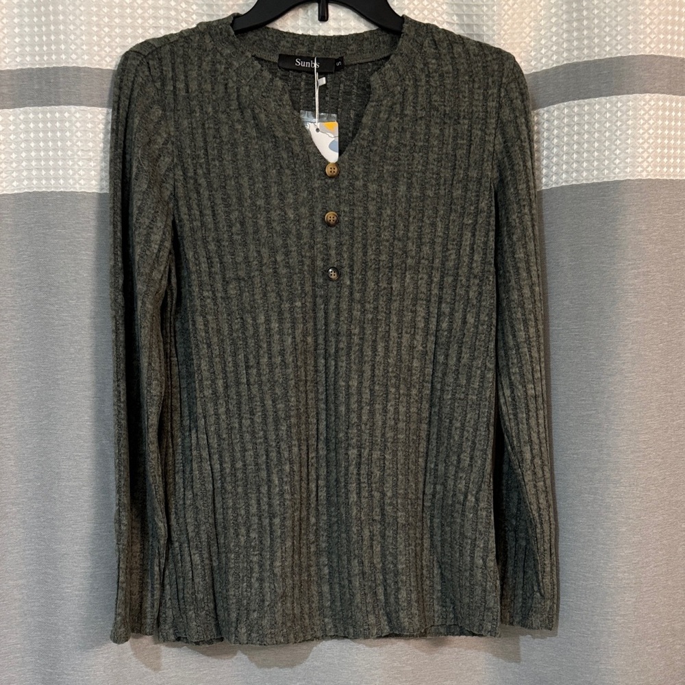 Sunbs Women's Green/Olive Ribbed Top